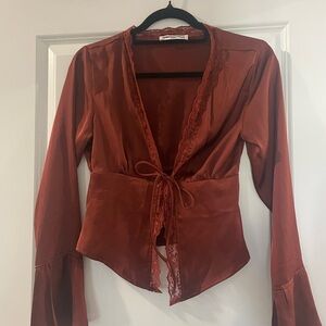 Princess Polly Rust Lace-Trim Blouse